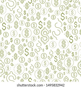 Financial icon set seamless background, dollar currency money signs, backdrop for financial website or economical theme ads and information, vector wallpaper or web site background.