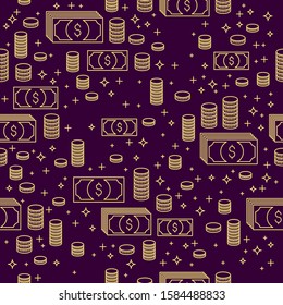 Financial icon set seamless background, dollar currency money signs, backdrop for financial website or economical theme ads and information, vector wallpaper or web site background.
