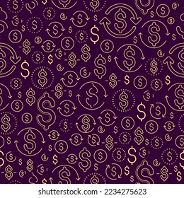 Financial icon set seamless background, backdrop for financial website or economical theme ads and information, dollar currency money signs, vector wallpaper or web site background.