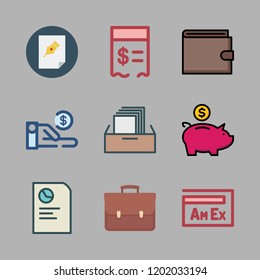 financial icon set. vector set about paid, wallet, filing cabinet and american express icons set.
