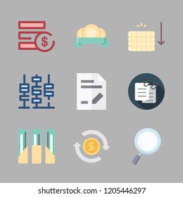 financial icon set. vector set about coins, abacus, files and document icons set.