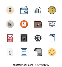 financial icon set. vector set about document, file, coin and bar chart icons set.