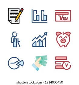 financial icon set. vector set about profits, yen, pie chart and contract icons set.