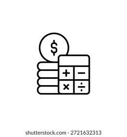 Icono Financiero Mostrando Calculadora Y Pila De Monedas De Dólares