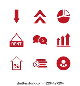 financial icon. financial vector icons set money speech bubbles, businessman, percent up and pie chart