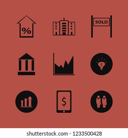 financial icon. financial vector icons set percent up, sold house, bank and dollar symbol phone