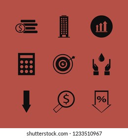 financial icon. financial vector icons set percent down, looking money, hands drop and down arrow