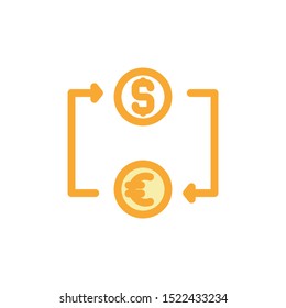financial icons. exchange currencies from euros to yen, to get profits later on. filled outline design