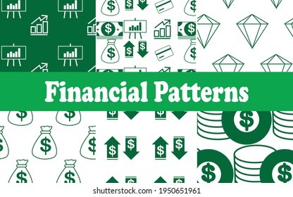 Financial icons green seamless Patterns