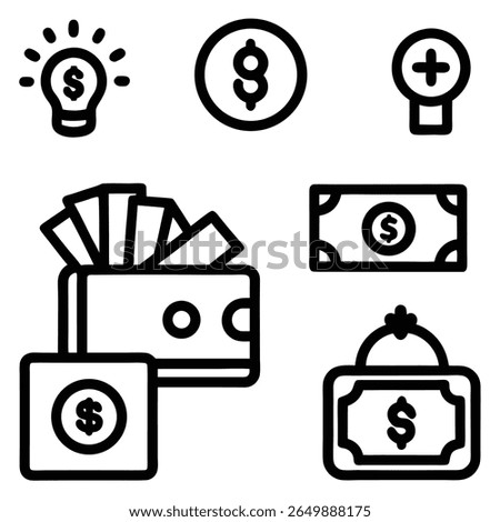 Financial icons money idea coin plus wallet cash vector