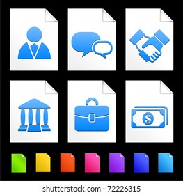 Financial Icons on Colorful Paper Document Collection Original Illustration