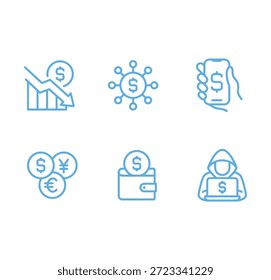 Financial icons representing various monetary concepts and transactions.
