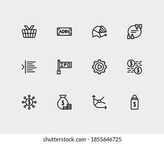 Financial icons set. Chart and financial icons with dividend, market order and margin. Set of salary for web app logo UI design.