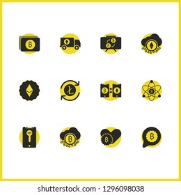 Financial icons set with litecoin exchange, message bitcoin and cloud ethereum elements. Set of financial icons and blockchain concept. Editable vector elements for logo app UI design.