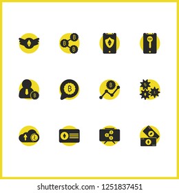 Financial icons set with mobile key, ethereum phone and ethereum card elements. Set of financial icons and businessman concept. Editable vector elements for logo app UI design.