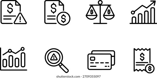 Los iconos financieros fijan el Vector en el fondo transparente