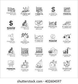 Financial Icons Set-Isolated On Gray Background-Vector Illustration,Graphic Design.Collection Of Color And Abstract Icons.Different Logotype Shape.Modern Thin Line Logo