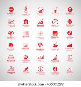 Financial Icons Set-Isolated On Gray Background-Vector Illustration,Graphic Design.Collection Of Finance Icons.Different Logotype Shape.Modern Concept Logo