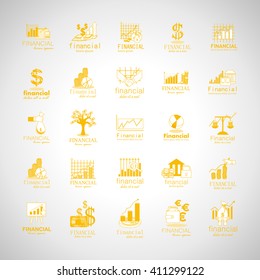 Financial Icons Set-Isolated On Gray Background-Vector Illustration,Graphic Design