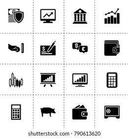 Financial icons. vector collection filled financial icons. includes symbols such as pig, chart graph, graph on display, check, calculator. use for web, mobile and ui design.