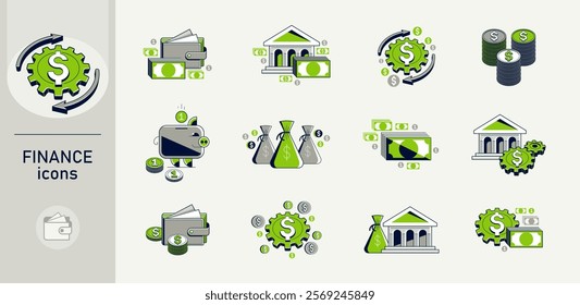 Financial icons vector set, business and finance detailed icons that can be used as a simple illustration, money economic theme.