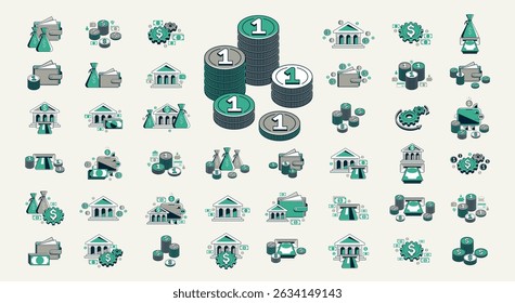 Ícones financeiros conjunto vetorial, negócios e finanças ícones detalhados que podem ser usados como uma ilustração simples, dinheiro tema econômico.