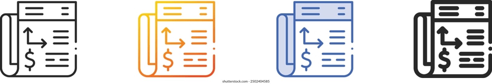 finanzielles Symbol.Dünn linear, Farbverlauf, blauer Strich und fett Stildesign einzeln auf weißem Hintergrund