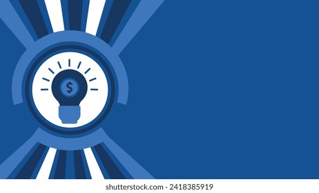 Financial idea concept with lightbulb and dollar sign coin icons on a blue background and sunburst pattern. business idea vector banner design with space for text. 