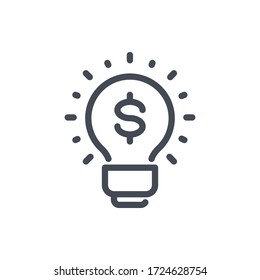 Financial Idea Line Icon. Light Bulb With Dollar Vector Outline Sign.