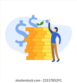 Financial illustration set. Characters investing money in stock market. People analyzing financial graphs, charts and diagrams and other data. Stock trading concept. Vector illustration.
