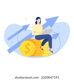 Financial illustration set. Characters investing money in stock market. People analyzing financial graphs, charts and diagrams and other data. Stock trading concept. Vector illustration.
