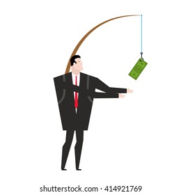  financial incentive for employee. Fishing rod with dollar. Motivation for managers. Monetary stimulus. Performing duties. Promotion at work