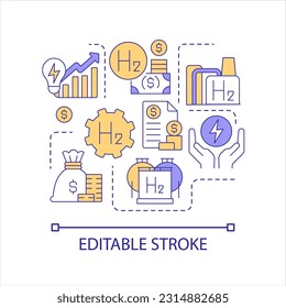 Financial incentives for hydrogen concept icon. Zero carbon energy strategy. H2 government support abstract idea thin line illustration. Isolated outline drawing. Editable stroke. Arial font used