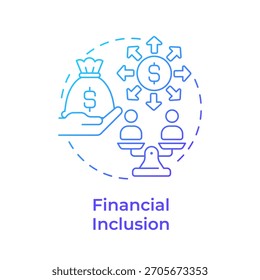 Blaues Farbverlauf-Concept-Icon für finanzielle Inklusion. Marktregulierung, Geldverteilung. Runde Liniendarstellung. Abstrakte Idee. Grafikdesign. Benutzerfreundlich in Infografik, Präsentation