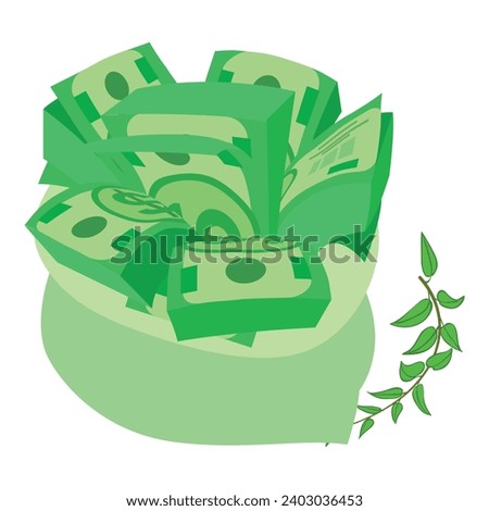 Financial income icon isometric vector. Bag with dollar bill near green branch. Financial concept, profit, earning