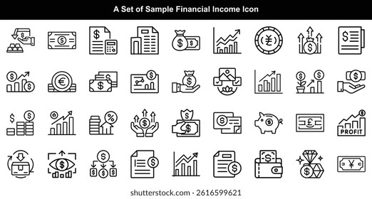 Financial Income Icon Vector Set, Money Earnings Symbol Graphics