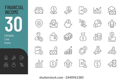 Financial Income Line Editable Icons set. Vector illustration in modern thin line style of business related icons: salary, money growth, profit, and more. Pictograms and infographics for mobile apps