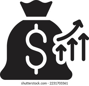 financial increase glyph icon, money growth symbol.