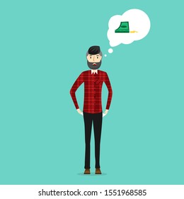 Financial independence concept. The beard man standing and hand pickpocket isolated on background. Vector illustration in cartoon character flat style.