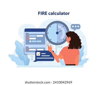 Finanzielle Unabhängigkeit, FIRE-Konzept. Anlageportfoliorechner. Finanzielle Erträge und Gewinnwachstum bei Investitionen. Geldeinsparungen und Investitionen für den Vorruhestand. Flache Vektorgrafik