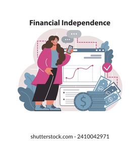 Financial independence, FIRE concept. Money savings and investment for early retirement. Financial literacy and personal budget development. Assets management. Flat vector illustration