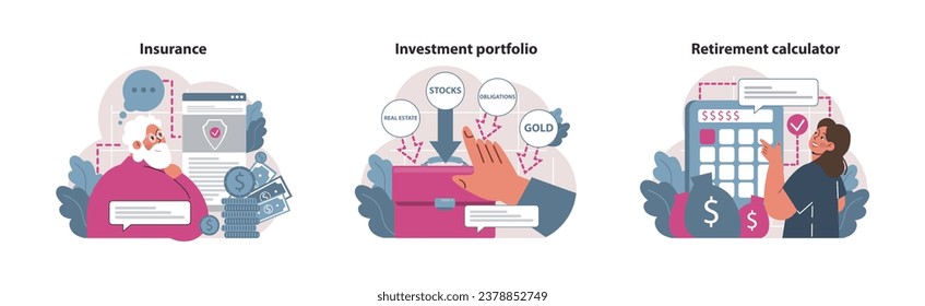Independencia financiera, conjunto de conceptos de INCENDIO. Ahorro de dinero e inversión para la jubilación anticipada. Alfabetización financiera y desarrollo del presupuesto personal. Gestión de activos. Ilustración vectorial plana