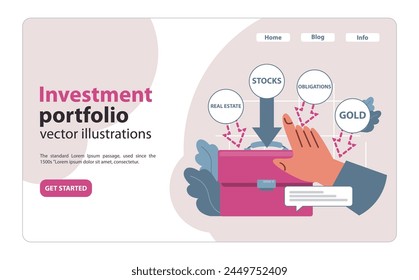 Finanzielle Unabhängigkeit, FIRE Web Banner oder Zielseite. Geldanlage für den Vorruhestand. Investment Portfolio. Assets Allokation und Neugewichtung, Risikomanagement. flache Vektorillustration
