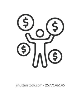Financial independence, icon in line design. Financial independence, freedom, wealth, passive income, financial freedom on white background vector. Financial independence editable stroke icon