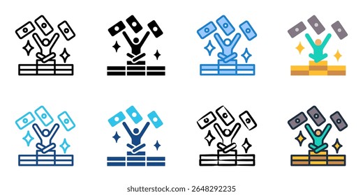 Financial independence icon set multiple style collection 
