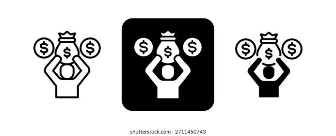 Independencia financiera Conjunto de Ilustración vectorial de dibujo de línea negra y color sólido