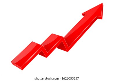 Financial indication arrow. Up red shiny 3d graph. Vector illustration isolated on white background