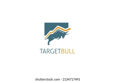 Financial industry bison logo design, Trade Bull chart, logo. Trade Bull Chart, finance logo. Economy finance chart bar business productivity logo icon.