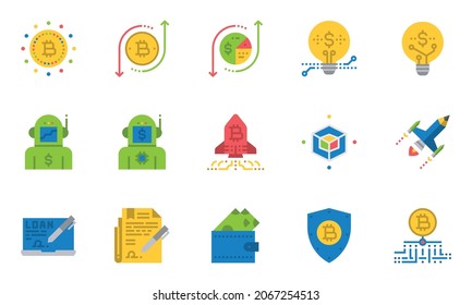 Financial Industry Line Icons Flat , Robot , Wallet, Startup