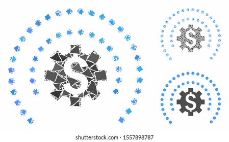 Financial industry protection sphere mosaic of abrupt elements in different sizes and color tints, based on financial industry protection sphere icon. Vector abrupt elements are composed into collage.